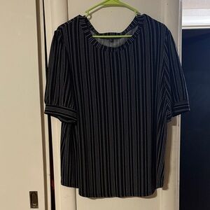 Adrianna Papell Navy and White Striped Blouse